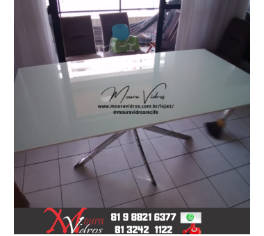 tampo de mesa  de vidro branco